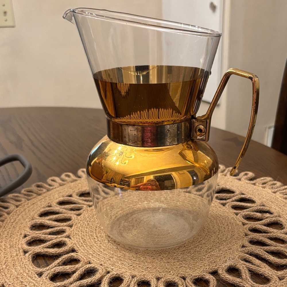 Elegant 22kt Gold and Clear Glass Coffee Carafe